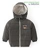 Babyoye Woven Full Sleeves Padded Hooded Jacket With Bear Patch Detailing - Olive Green