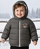 Babyoye Woven Full Sleeves Padded Hooded Jacket With Bear Patch Detailing - Olive Green
