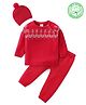 Babyhug Knitted Full Raglan  Sleeves Pullover Sweater Set with Cap &  Christmas Tree Design - Red
