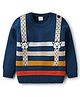 Babyhug Knitted Full Sleeves Suspender Look Pullover Sweater With Teddy Bear Embroidery - Navy Blue