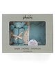 Pluchi Teddy Bear- Baby Blue Cotton Knitted All Season AC Blanket with Cuddle Cloth Set for Babies