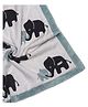 Pluchi Indian Elephant - Ivory & Indus Blue Color Cotton Knitted Blanket with Faux Fur Back for Babies