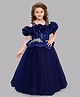 PinkChick Satin Cold Shoulder Bodice Pleated & Stones Embellished Party Wear Gown - Navy Blue