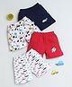 BUMZEE Interlock Pack Of 4 Space Theme & Aeroplane Printed Shorts - Navy Blue & Red
