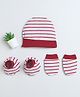 BUMZEE Cotton Striped Coordinating Cap Mittens & Booties Set - Beige & Maroon-  Diameter 30 Cms