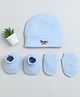 BUMZEE Cotton Air Plane Printed Coordinating Cap & Solid Mittens With Booties Set - Sky Blue-  Diameter 30 Cms