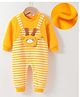Kookie Kids Full Sleeves Romper With Stripes & Reindeer Applique - Yellow