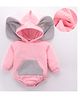 Kookie Kids Cotton Raglan Full Sleeves Hooded Romper with Kangaroo Pockets & Ears Applique - Pink