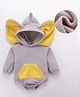 Kookie Kids Cotton Raglan Full Sleeves Hooded Romper with Kangaroo Pockets & Ears Applique - Grey