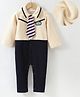 Kookie Kids Cotton Full Sleeves Romper With Patch Detailing & Tie Applique - Beige