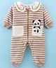 Kookie Kids Full Sleeves Collar Neck Romper With Stripes & Panda Embroidery - Light Brown