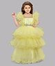 PinkChick Satin Ruffle Sleeves Pleated & Stone Embellished  Layered Party Gown - Yellow