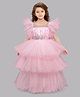 PinkChick Satin Ruffle Sleeves Pleated & Stone Embellished Layered Party Wear Gown - Pink