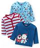 Babyhug Interlock 100% Cotton Knit Full Sleeves Front Open Vests with Bear Penguin & Striped Print Pack of 3 - Blue & Red