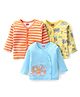 Babyhug 100% Cotton Knit Full Sleeves Front Open Vest Animal Print Pack of 3 - Orange Blue & Yellow