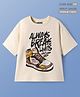 Pine Kids Cotton Knit  Drop Shoulder Sleeves T-Shirt With Shoes & Text Print - Peach