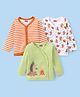 Babyhug 100% Interlock Cotton Knit Full Sleeves Front Open Antibacterial Vests with Stripes & Animal Print Pack of 3 - Orange Green & White