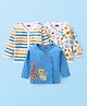 Babyhug Interlock 100% Cotton Knit Full Sleeves Front Open Vests with Animals & Striped Print Pack of 3 - Blue & White