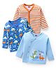 Babyhug Interlock Cotton Knit Full Sleeves Front Open Vests With Stripes & Dino Print Pack of 3 - Orange & Blue