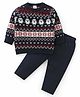 Babyhug Knitted Full Sleeves Sweater Set with Aztec Design - Navy Blue