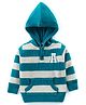 Babyhug Knitted Full Sleeves Hooded Striped Sweater with Kangaroo Pockets & Alphabet Embroidery - Teal Blue