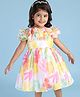 Babyhug Woven Sleeveless Floral Printed Fit & Flared Party Frock with Frill Detailing  - White Pink & Red
