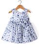 Babyhug Woven Sleeveless Party Frock with Floral Print & Applique -  White