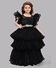PinkChick Satin Ruffle Sleeves Pleated & Stone Embellished Layered Party Wear Gown - Black