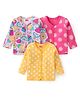 Babyhug 100% Interlock Cotton Knit Full Sleeves Front Open Vests with Polka Dots & Floral Print Pack of 3 - Yellow & Pink
