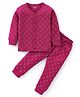 Babyhug Full Sleeves Front Open Heart Print Thermal Vest & Pant - Wine