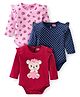 Babyhug 100% Cotton Interlock Full Sleeves Onesies with Frill Detailing Floral & Polka Dots Print Pack of 3 - Multicolour