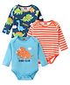 Babyhug 100% Cotton Knit Full Sleeves Dino Printed Onesies Pack of 3 - Multicolour