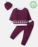 Babyhug Knitted Full Sleeves Pullover Sweater Set With Duck Design - Wine