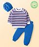 Babyhug Knitted Full Raglan Sleeves Pullover Sweater Set with Cap & Aztec Design - Blue