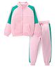 Primo Gino Cotton Knit Raglan Sleeves Solid Color Block Front Zipper Sweatshirt & Joggers Co-Ord Set - Pink & Green