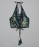 Saka Designs By Sapna Georgette Halter Neck Sequins Embellished Crop Top - Navy Blue