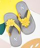 The Madras Trunk Floral Applique Detailed Flip Flops - Grey & Yellow