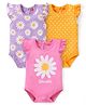 Babyhug 100% Cotton Knit Frill Sleeves Onesies with Floral & Polka Dots Print Pack of 3 - Pink Yellow & Purple