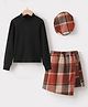 Kookie Kids Cotton Full Sleeves Turtle Neck Top & Checkered Skirt Set - Black