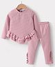 Kookie Kids Full Sleeves Top & Lounge Pants Set With Frill Detailing Solid Color - Pink