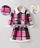 Kookie Kids  Full Sleeves Winter Wear Checkered  Collared Top & Skirt Set with Pocket Detailing - Multicolour