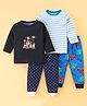 Kidi Wav Cotton Pack Of 2 Full Sleeves Striped & Animal Printed Tees & Pants Set - Multi Colour