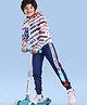 Ollington St. 100% Cotton Knit Full Sleeves Hooded Sweatshirt & Joggers Set with Text Print - Navy Blue & White