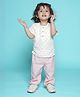 Greendeer 100% Cotton Half Sleeves Floral Printed Striped Jhabla & Pyjama Set - Pink