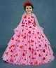 Li&Li BOUTIQUE Sleeveless Floral Applique Detailed & Pearl Embellished Layered Gown With Headband - Red & Pink