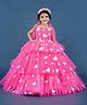 Li&Li BOUTIQUE Sleeveless Hearts Applique Detailed & Pearl Embellished Layered Gown With Headband - Neon Pink & White