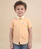 Polka Tots Cotton Woven Half Sleeves Placement Elephant Embroidered Shirt - Orange