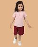 Greendeer 100% Cotton Half Sleeves Striped Jhabla & Shorts Set - Pink & Burgundy