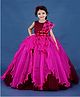Li&Li BOUTIQUE Organza Sleeveless Pearl Embellished & Floral Applique Detailed Gown With Headband - Burgundy & Deep Fuchsia Pink