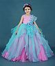 Li&Li BOUTIQUE Organza Sleeveless Pearl Embellished & Floral Applique Detailed Gown With Headband - Pink & Aqua Blue